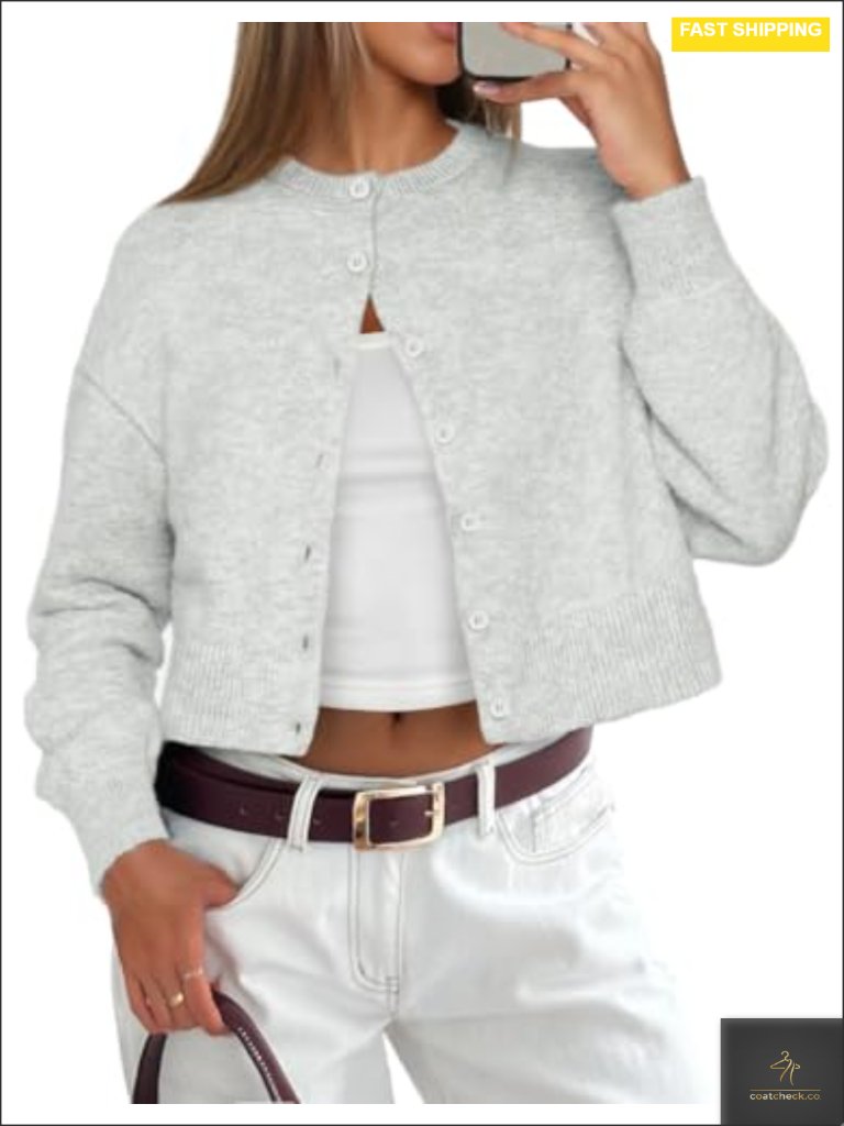 Lightweight Cropped Cardigan Sweater Open Front Long Sleeve Knit Fall Spring
